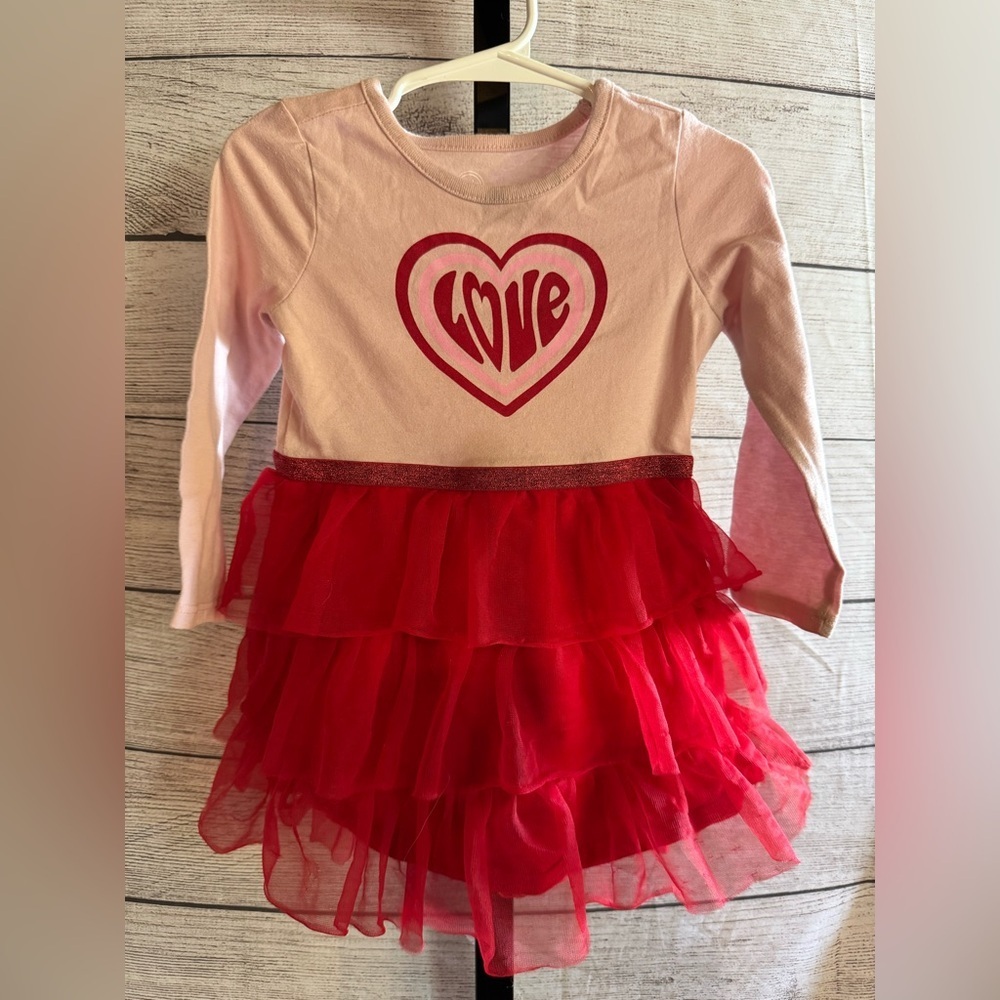 Wonder Nation Pink and Red Heart Dress with tulle skirt